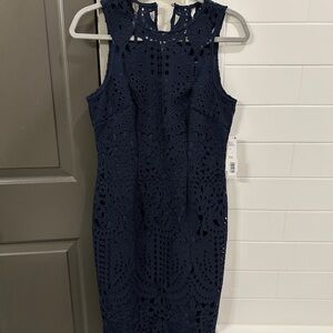 Elegant ANTONIO MELANI Navy Blue Lace Midi Dress